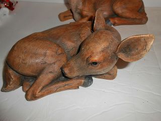 2 Vintage Hand - Crafted Resin FAWNS Resting Deer Sculpture Figure 2