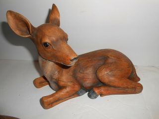 2 Vintage Hand - Crafted Resin FAWNS Resting Deer Sculpture Figure 3