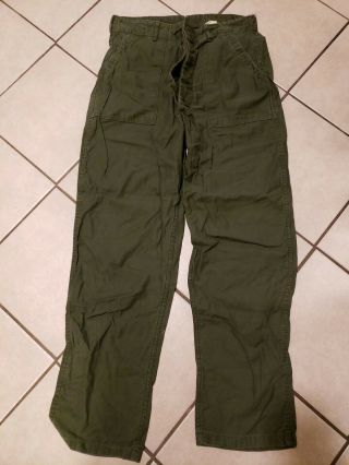 Vintage Vietnam War Us Army Og - 107 Olive Green Sateen Trousers Pants.  Size 36x33