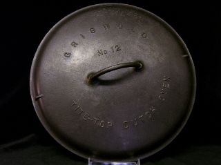 Griswold Cast Iron No.  12 Dutch Oven Cover P/n 2636 Raised Letter Low Dome