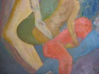 MODERNIST NUDE NUDES LADY WOMAN OIL PAINTING ORGY SIGNED LISTED AMERICAN MODERN 2