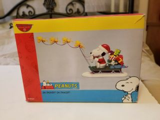 Dept 56 Peanuts Christmas Village Snoopy Woodstock Sled On Dasher Dancer Xmas