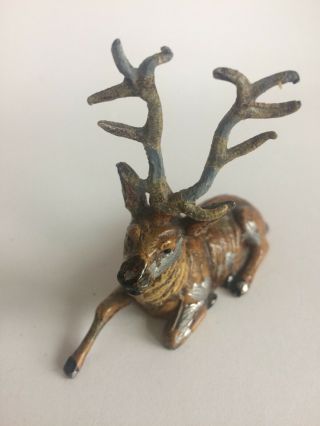 Vintage Lead Buck Deer With Antlers Laying Down Painted Brown Figurine Germany