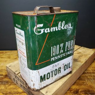Vintage Gambles 2 Gallon Motor Oil Can Tin Two Gal