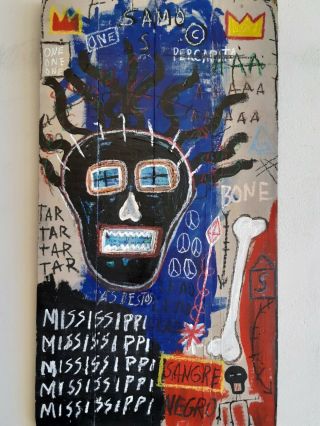 Jean - Michel Basquiat Acrylic And Oilstick Agradable Sobre Wood
