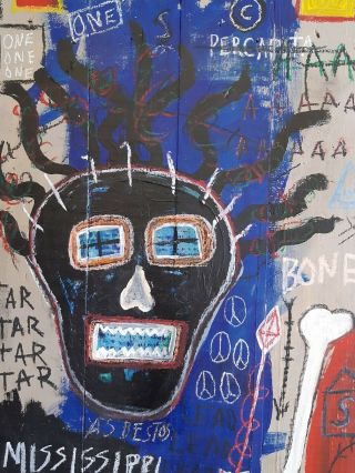 Jean - Michel Basquiat acrylic and oilstick agradable sobre wood 3