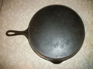 EARLY WAGNER 10 CAST IRON SKILLET - UNUSUAL STRAIGHT LOGO - 2