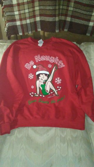 Betty Boop Xl Women Christmas Sweater Be Naughty Save Santa The Trip Red.