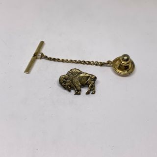 Gold Tone Buffalo Bison Embossed Pin Lapel Tie Tac