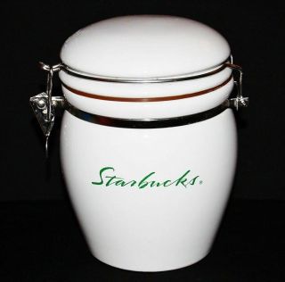 Starbucks White Ceramic Coffee Canister Tea Jar Vintage W/ Green Script