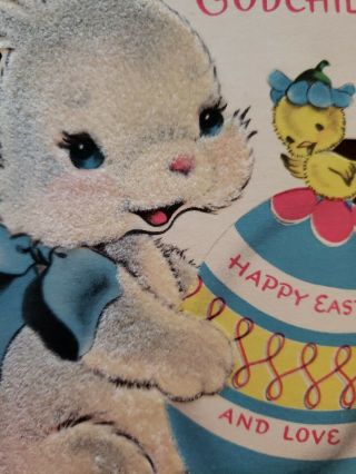Vtg Norcross Easter Greeting Card Diecut Flocked Bunny Colored Egg Chick 50s