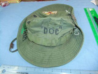 Vietnam Us Army Og - 107 Green Poplin Jungle Boonie Hat Size 7 Worn By A Medic