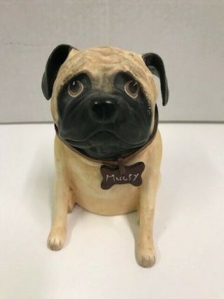 Adorable Art Pottery Pug Figurine - Hand Painted By Angie Jestila For Faux Paw