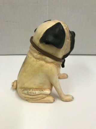 Adorable Art Pottery Pug Figurine - Hand painted by Angie Jestila for Faux Paw 3