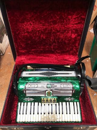 Vintage Castiglione Accordion 120 Bass 41 Key Green & Pearl Italy Detroit W/case