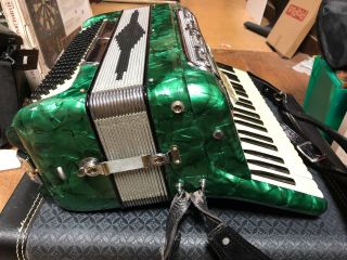 Vintage Castiglione Accordion 120 Bass 41 Key Green & Pearl Italy Detroit w/case 2
