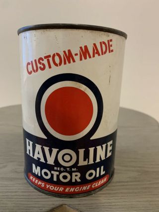 Vintage Custom Made Havoline Motor Oil Metal 1 Quart Empty Can