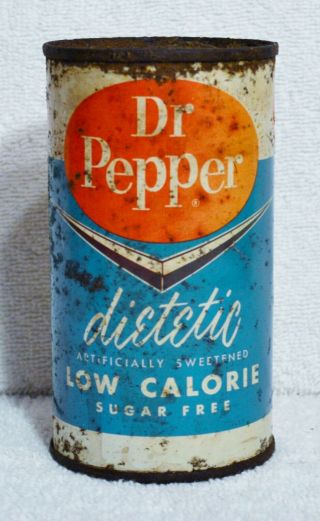 Vintage Dr Pepper Dietetic Soda Can Flat Top Blue Low Calorie Sugar Diet