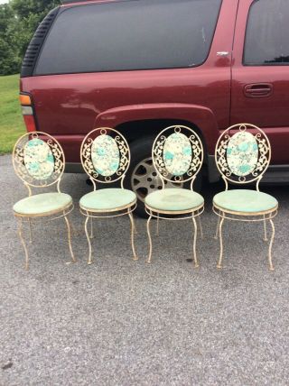 Set Of 4 Vtg Victorian Wrought Iron Garden Chairs Real Deal Outdoor Ups