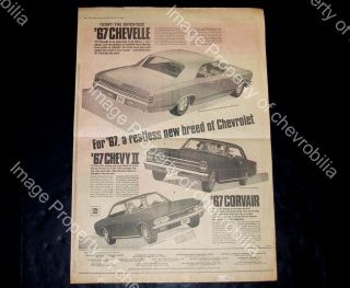 1967 Chevrolet Gm Canada 2 Page Intro Newspaper Ad Chevelle Caprice Corvair Nova
