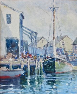 Listed Artist John A.  Cook (1870 - 1936) Gloucester,  MA Harbor Watercolor Painting 3