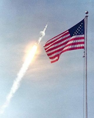 Apollo 11 Saturn V Launch W/ Flag 8x10 Silver Halide Photo Print
