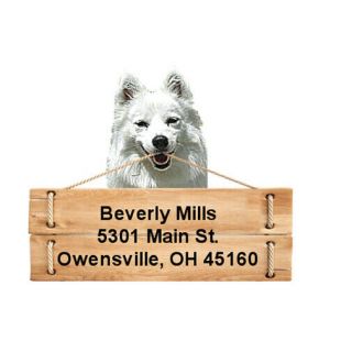 American Eskimo Return Address Labels Die Cut To Shape Of Dog And Sign