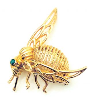 Vintage 14k Gold Bee Bug Insect Bumblebee Brooch 7.  1 Gr.