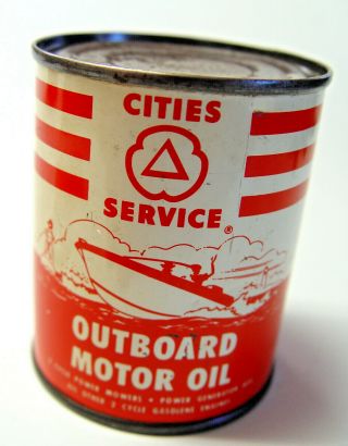 Rich Colors Vintage Full Cities Service Outboard Motor Oil Advertising Tin Can