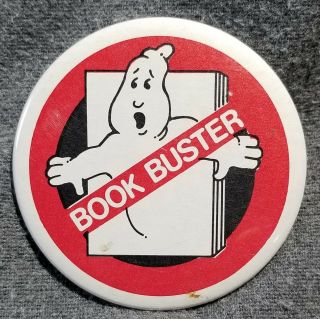 Lmh Pin Button Book Buster Busters 1980s Library Club Slogan Ghost Cartoon 2.  25 "
