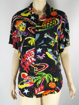 Planet Hollywood Womens Atomic Shirt S Tropical Planets Stars Cancun Vintage