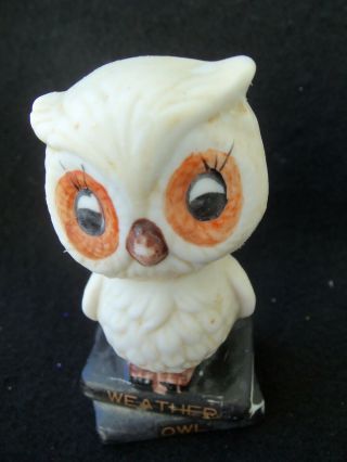 Vtg Weather Owl Ceramic Owl Perched On Books 3 1/2 " Tall