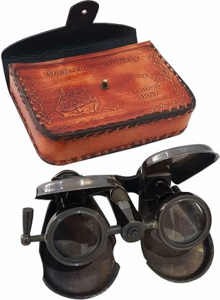 Antique Brass Leather Box R & J Beck Ltd London 1857 Marine Handheld Binocular
