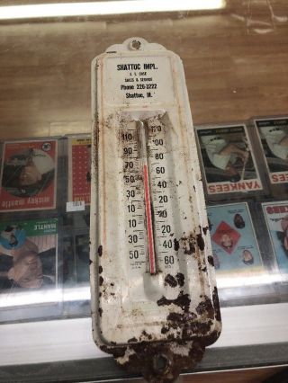 Vintage Tin Advertising Thermometer Shattuc Implement Il Ji Case Sales Service