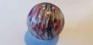 Large Vintage German (?) Marble.  1 5/8 " End Of Day,  Mica,  Red White Blue & Green