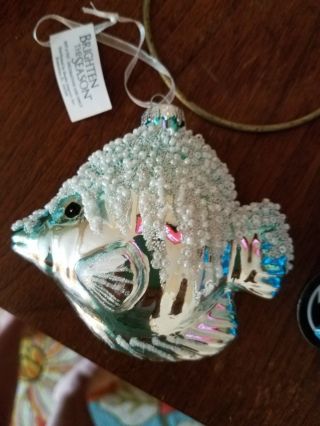 Bedazzled Blue Silver Beaded Fish Tropical Christmas Ornament - Nwt