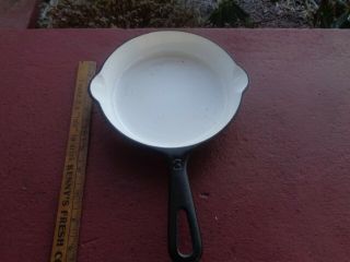 Htf Early Griswold Cast Iron No 3 Skillet With White Enamel Or Porcelain Inside