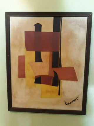 Vintage 60 ' s Mid Century Modern Abstract Painting Signed Urquhart 3