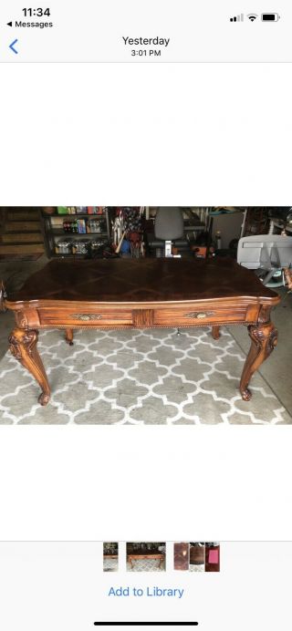 Ethan Allen Vintage Desk with 2 Drawers - Solid Hardwood,  Heavy,  Dark Wood Tone 2