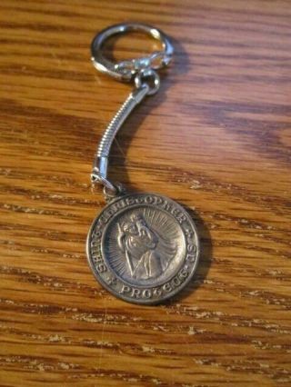 Vintage Keychain Keyring Saint Christopher Protect Us Bishop Choi