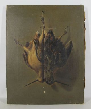 Orig 19th C Warren Stuart Oil Painting Hanging Game Dowitchers Shorebirds Yqz