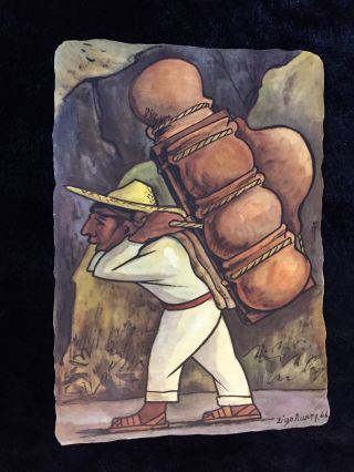 Diego Rivera " Pottery Carrier " Signed Lithograph Print 1944 Unframed