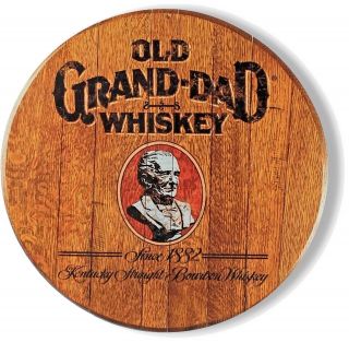 Old Grand Dad Whiskey - Barrel Top Design - Metal Sign - 14 Inch Diameter