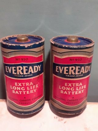 2 Vintage 1942 Eveready D Battery No.  950 National Carbon Co.  Paper Label.  2