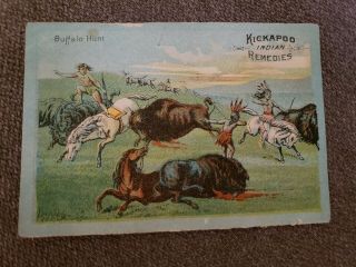 1880s Chromolithograph Trade Card,  Kickapoo Indian Remedies - Buffalo Hunt