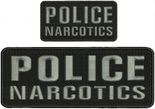 Police Narcotics Embroidery Patch 3x8 & 2x4 Hook On Back Grey Letters