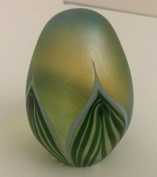 Orient & Flume Iridescent Pulled Feather Art Glass Paperweight Signed G.  G.  Y.