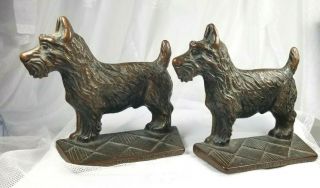 Vintage Bronze Scottie Dog Bookends Scottish Terrier - Maker Mark Verona