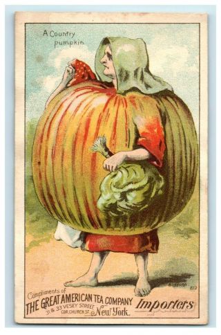 1880 ' s The Great American Tea Co Anthropomorphic Country Pumpkin Lady P174 2
