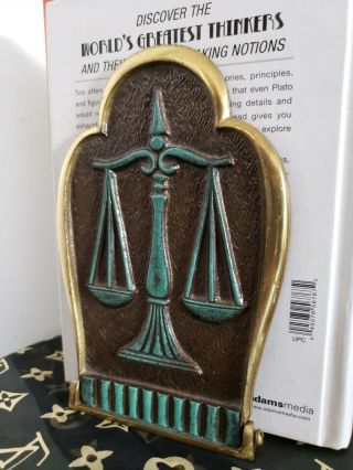 Vintage Scales Of Justice Hinged Solid Brass Bookends Made In Israel